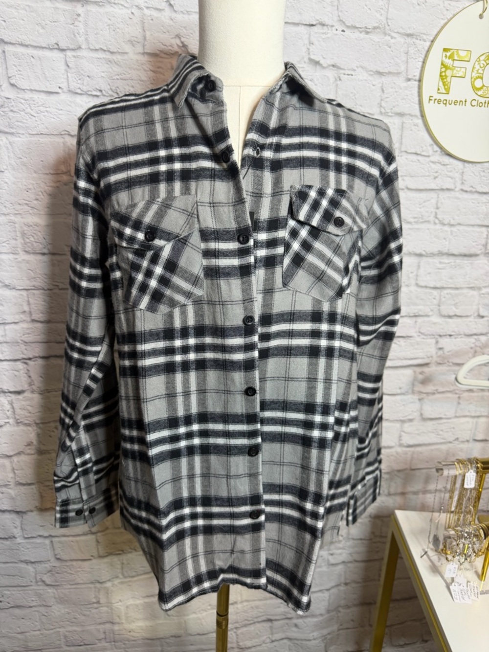 GENERATION Y Gray and Black Plaid Button-Down Shirt